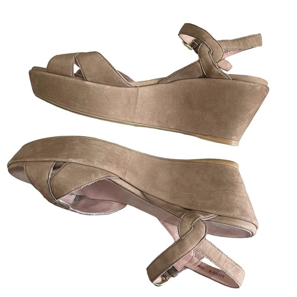 Stuart Weitzman 10 Lockness Wedge Sandals Tan Suede Leather Platform Summer Shoe - Picture 5 of 8